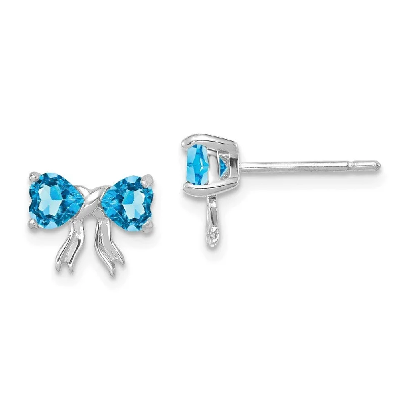 14k White Gold Light Swiss Blue Gemstone Bow Stud Earrings (L-7.5 mm, W-9 mm)