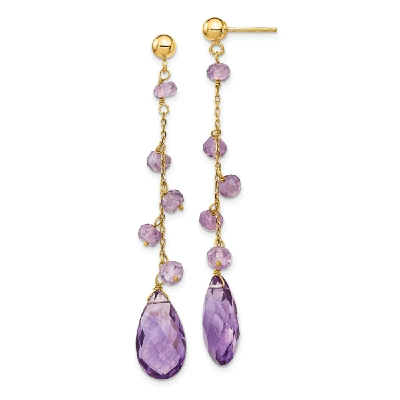 14k Yellow Gold Gemstone Dangle Earrings (L-54 mm, W-10 mm)