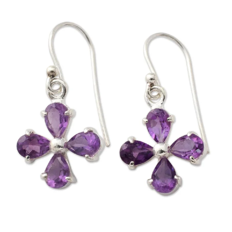 Handmade Sterling Silver 'Lilac Blossom' Amethyst Earrings (India)