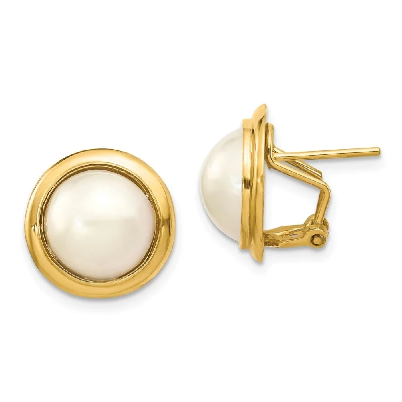 14k Yellow Gold 10-11mm Cultured Mabe Pearl Earrings (L-18 mm, W-18 mm)