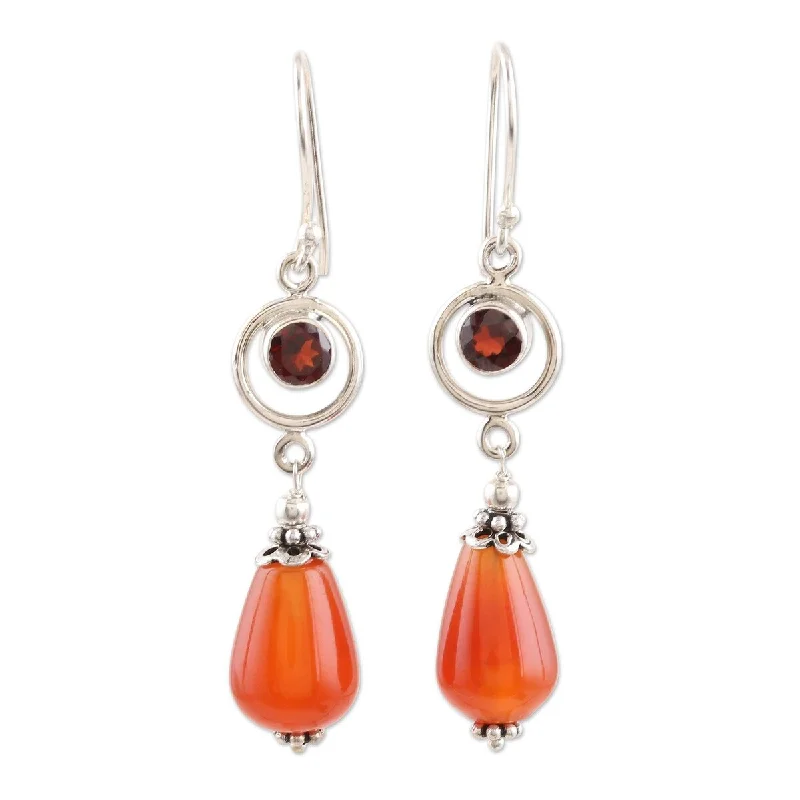 NOVICA Fiery Fusion, Carnelian and garnet dangle earrings - 2*0.4