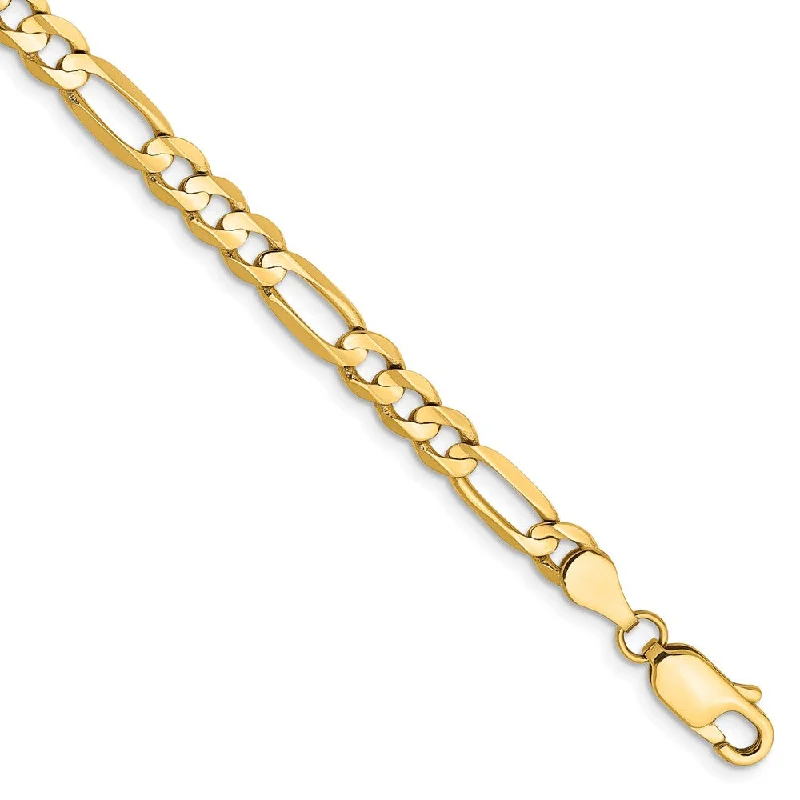 4.5mm, 14k Yellow Gold, Open Concave Figaro Chain Bracelet