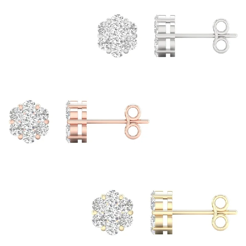 3/4ct TDW Diamond Cluster Stud Earrings in 10k Gold by De Couer