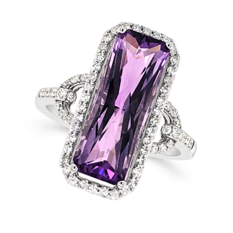 Radiant Cut Fancy Amethyst and Diamond Halo Ring