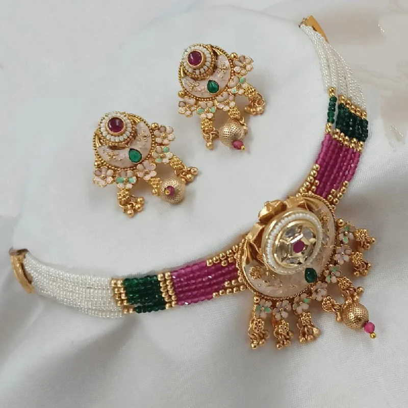 Padmawati Bangles Gold Plated Pota Stone And Pearls Meenakari Choker Necklace Set