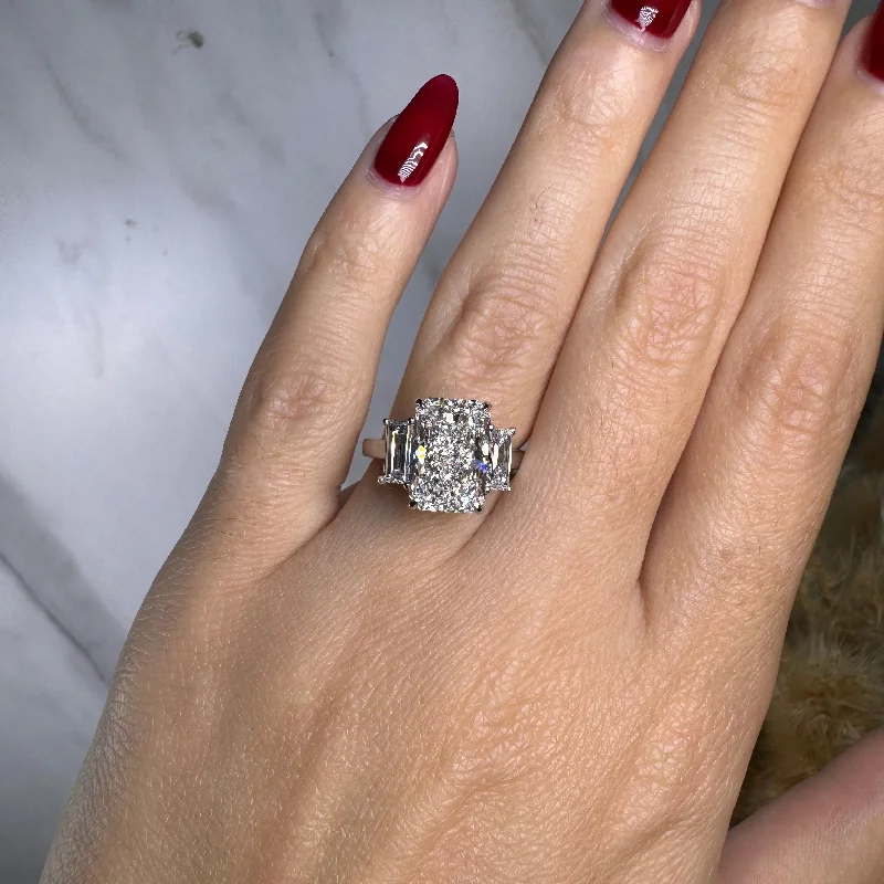 "Linda" Three Stone Radiant Cut with Emerald Cut Diamond Trilogy Engagement Ring