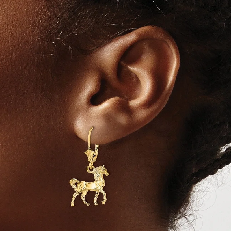 Diamond2Deal 14K Yellow Gold 3-D and Horse Earrings with Leverback (L-31.2 mm, W-15.8 mm)