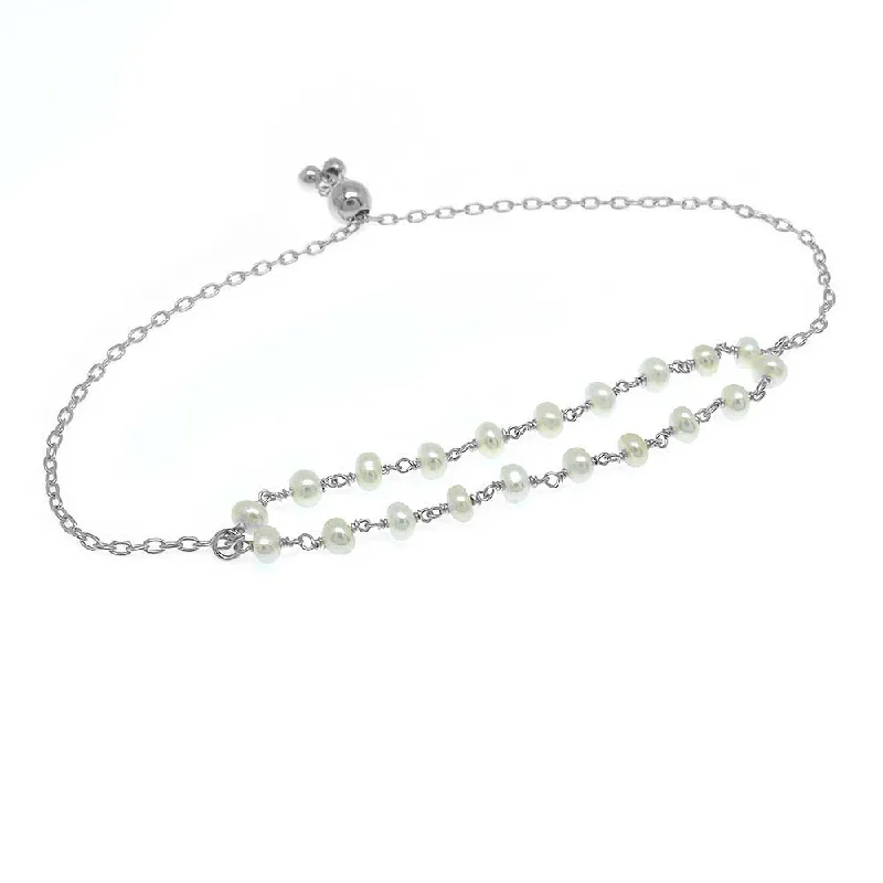 Italian Sterling Silver Adjustable Freshwater Pearl Bead Bracelet