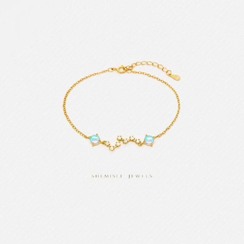 Big Dippper Blue Stone Bracelet, Silver or Gold Plated  (6.25" + 1.5") SHEMISLI - SB011