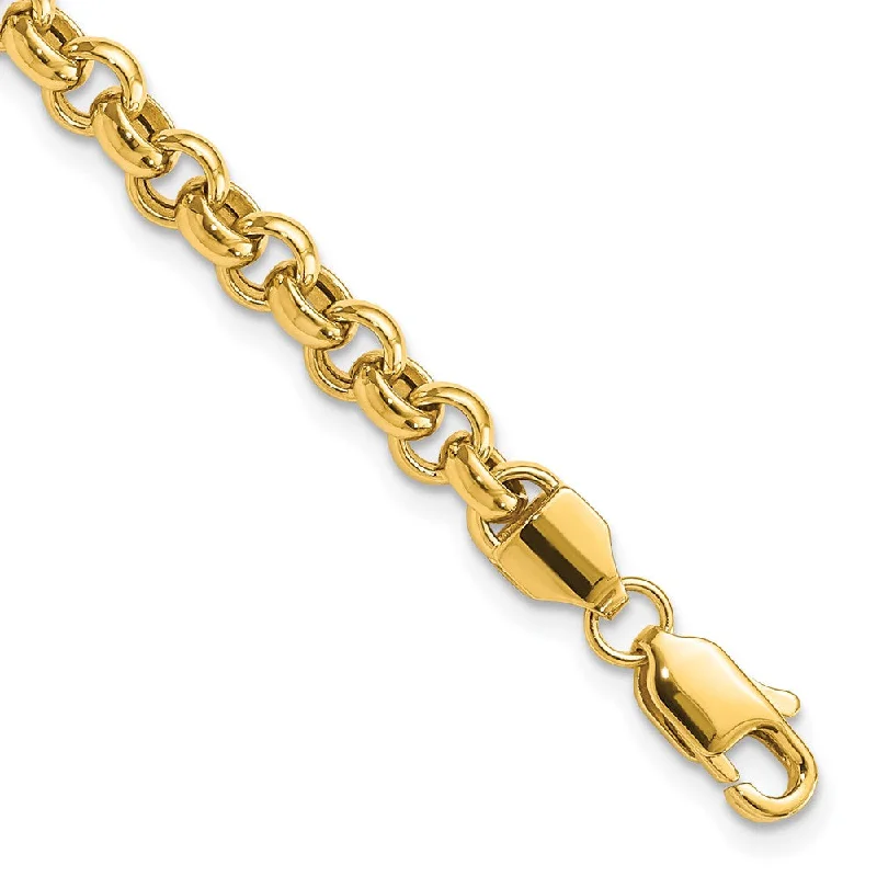 5mm Polished Hollow Rolo Chain Bracelet in 14k Yellow Gold