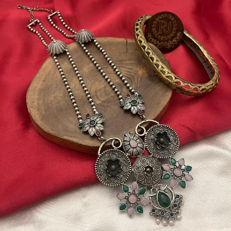 FS Collection Oxidised  Plated Pota Stone Necklace Set