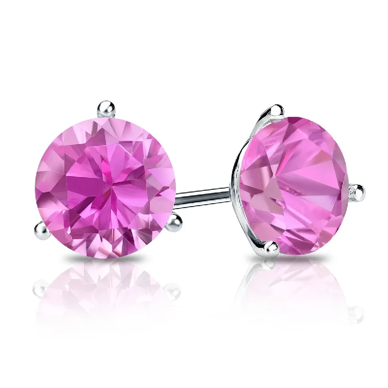 Auriya 14k Gold 2/5ctw Solitaire Pink Sapphire Gemstone Stud Earrings Martini-set