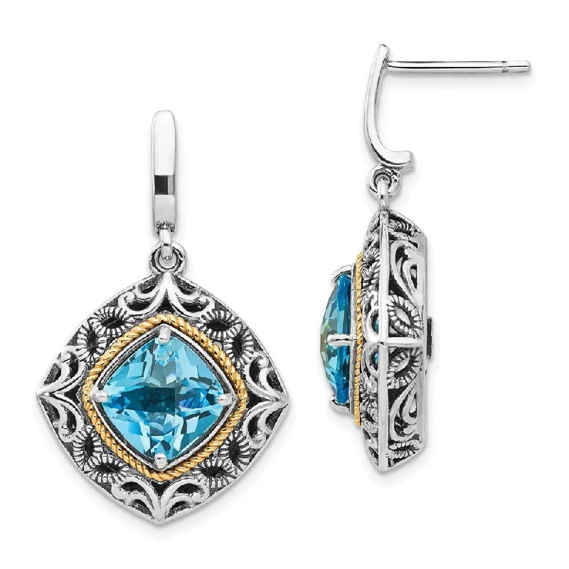 925 Sterling Silver Blue Gemstone Dangle Earrings (L-30 mm, W-19 mm)