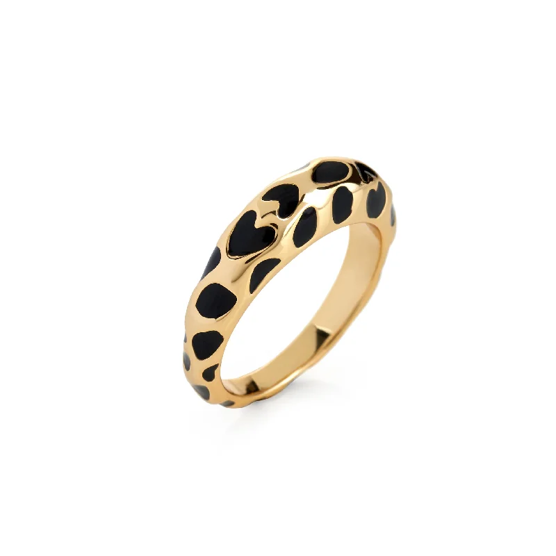 Black Enamel Spots Ring