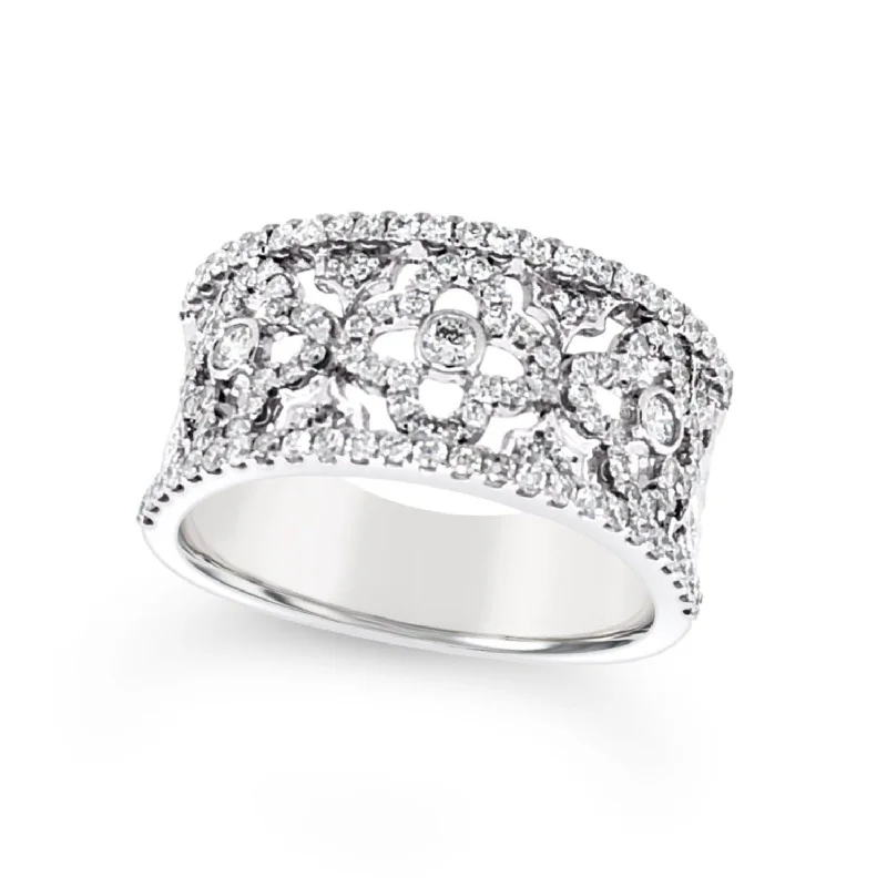 Wide Diamond Ring with Interior Flower Design