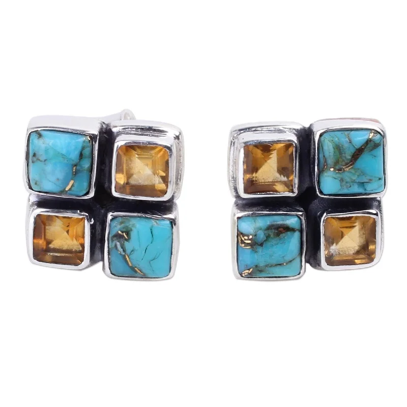 NOVICA Harmonious Sky, Citrine button earrings - 0.5*0.5