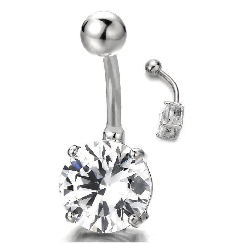 Surgical Steel Belly Button Ring Body Jewelry Piercing Navel Ring Barbells with Cubic Zirconia