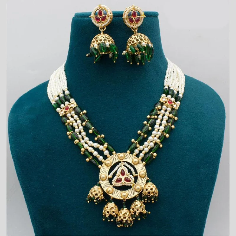 JCM Gold Plated Pota Stone And Pearls Necklace Set