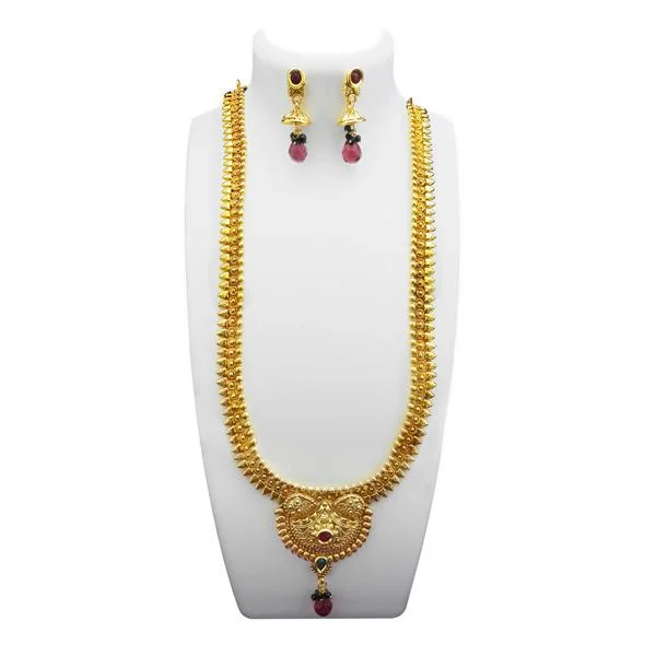 Utkrishtt Gold Plated Maroon Pota Stone Copper Necklace Set - 1108331