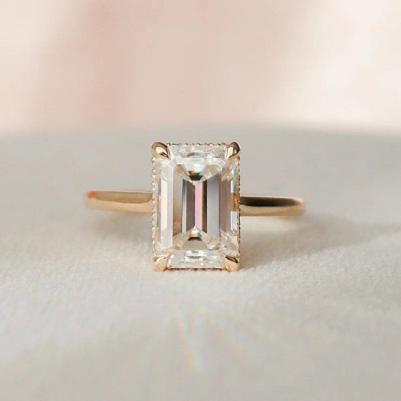 3.0CT Emerald Cut Moissanite Engagement Ring