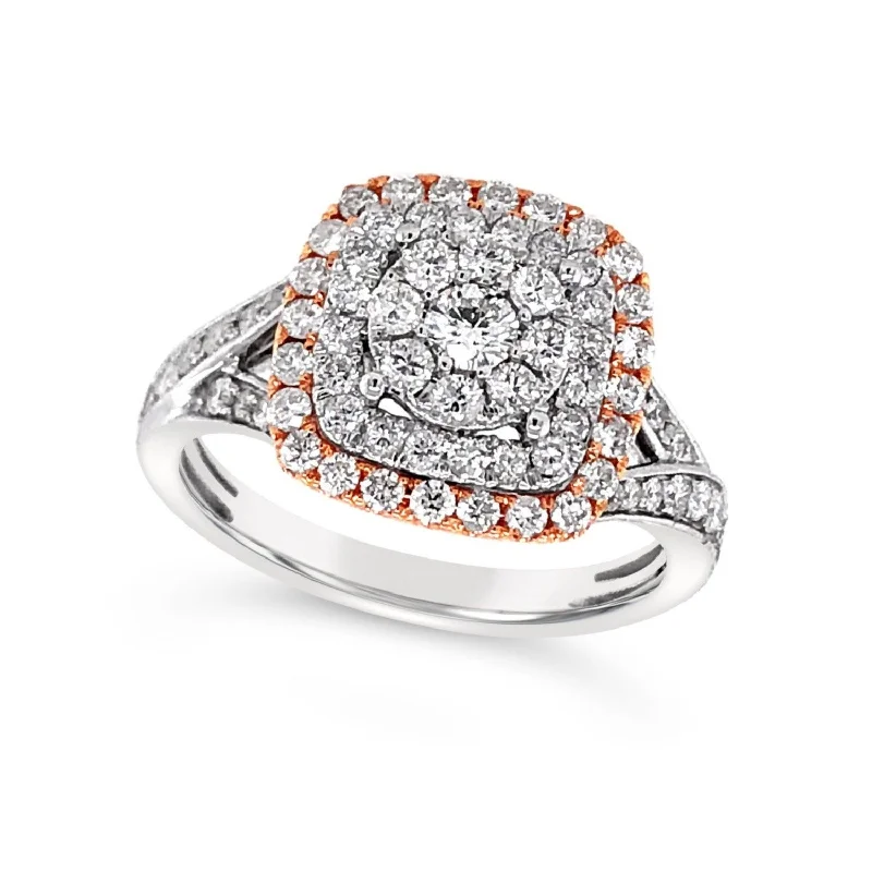 Triple Halo and Split Shank Diamond Ring