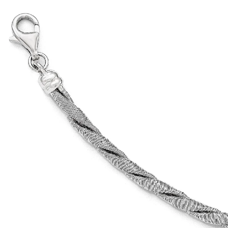 Sterling Silver 4mm Fancy Textured and Twisted Chain Bracelet, Adj