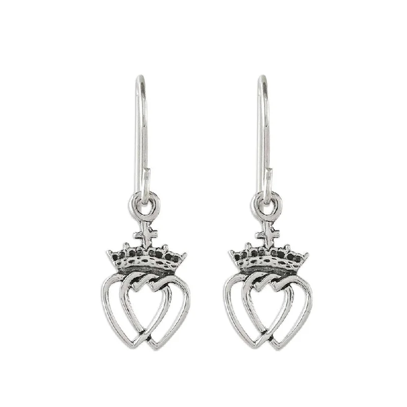 Handmade Sterling Silver 'Crowned Hearts' Earrings (Thailand) - 1.1L*0.4W