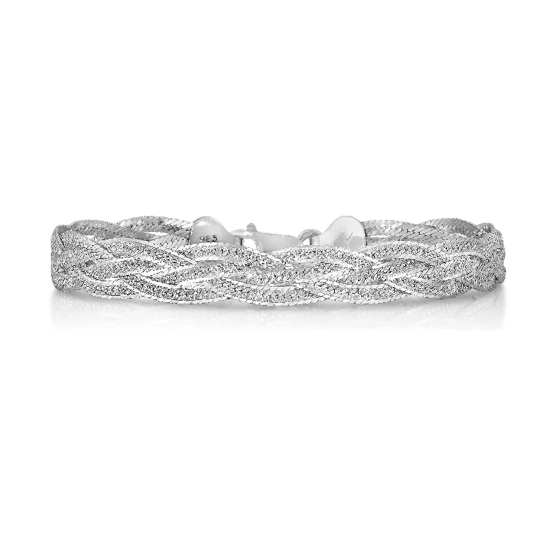 Italian Sterling Silver Diamond Cut Braided Herringbone Bracelet