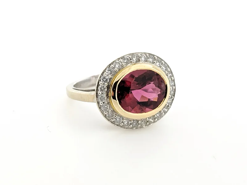 Oval Rubelite and Diamond Halo ring