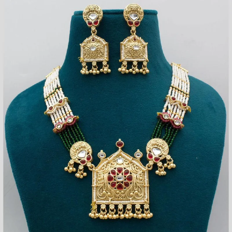 JCM Gold Plated Pota Stone And Pearls Necklace Set