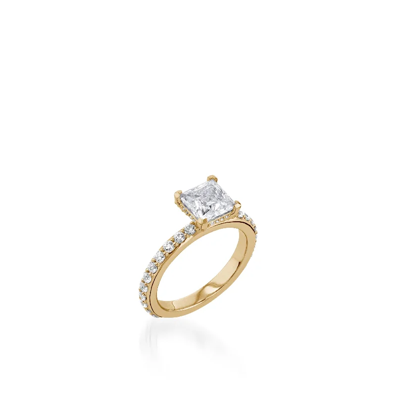 Duchess Princess Cut  Yellow Gold Engagement Ring