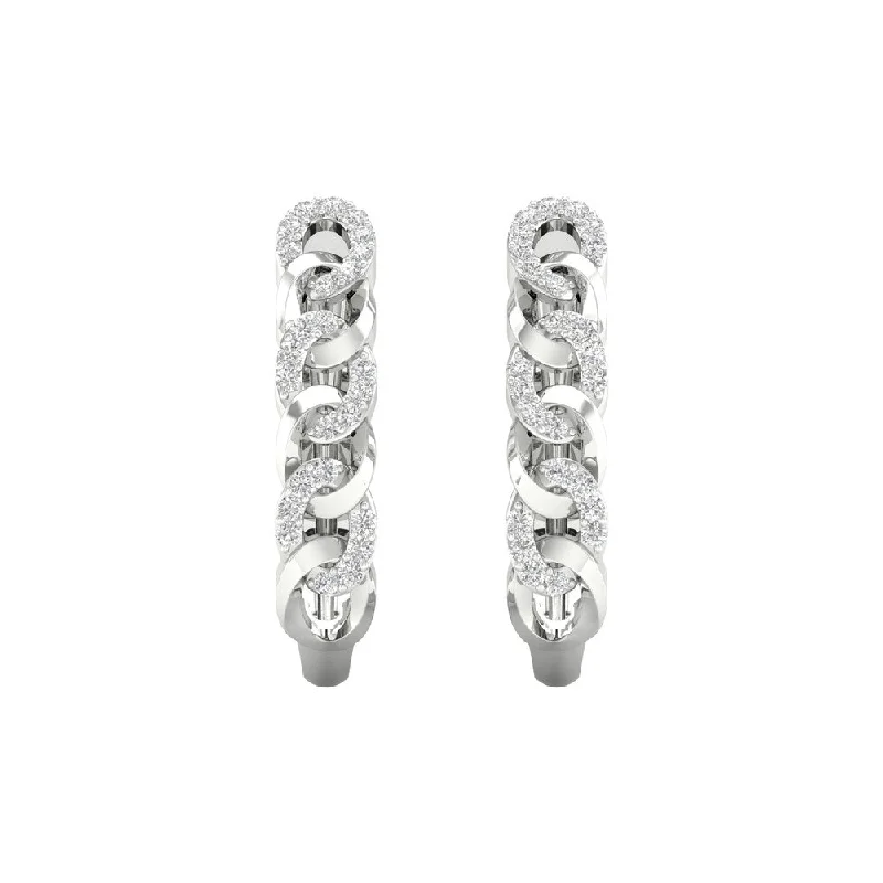 1/5ct TDW Diamond Cuban Link Hoop Earrings in 10k Gold by De Couer