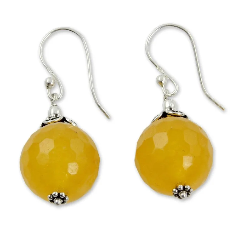 Handmade Sterling Silver 'Glorious Yellow' Chalcedony Earrings (India) - Yellow