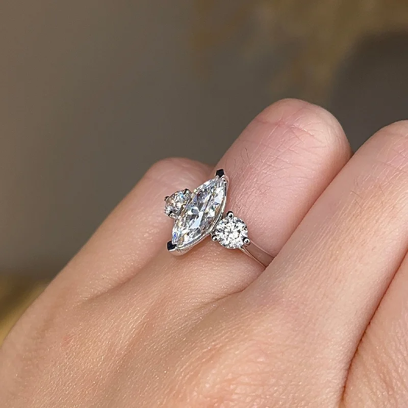 "Charlotte" Three Stone Marquise Cut with Round Cut Diamond Trilogy Engagement Ring 3SMC02