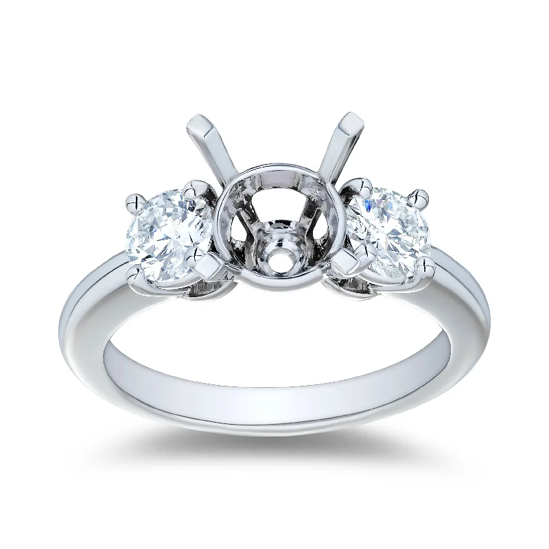 .90ctw Three Stone Semi Mount Platinum Engagement Ring