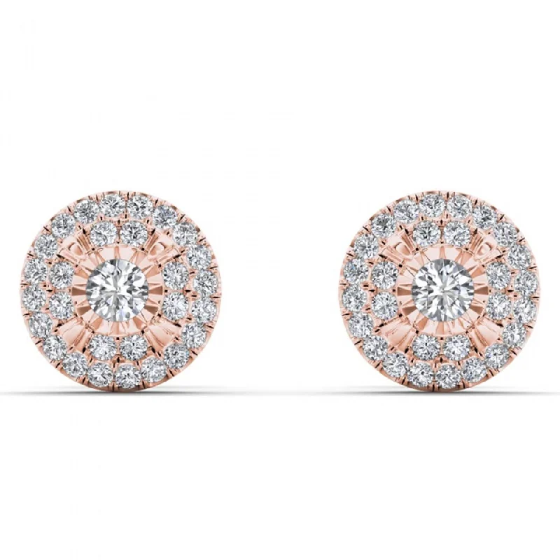 De Couer 10k Rose Gold 1/4ct TDW Diamond Cluster Earrings - Pink