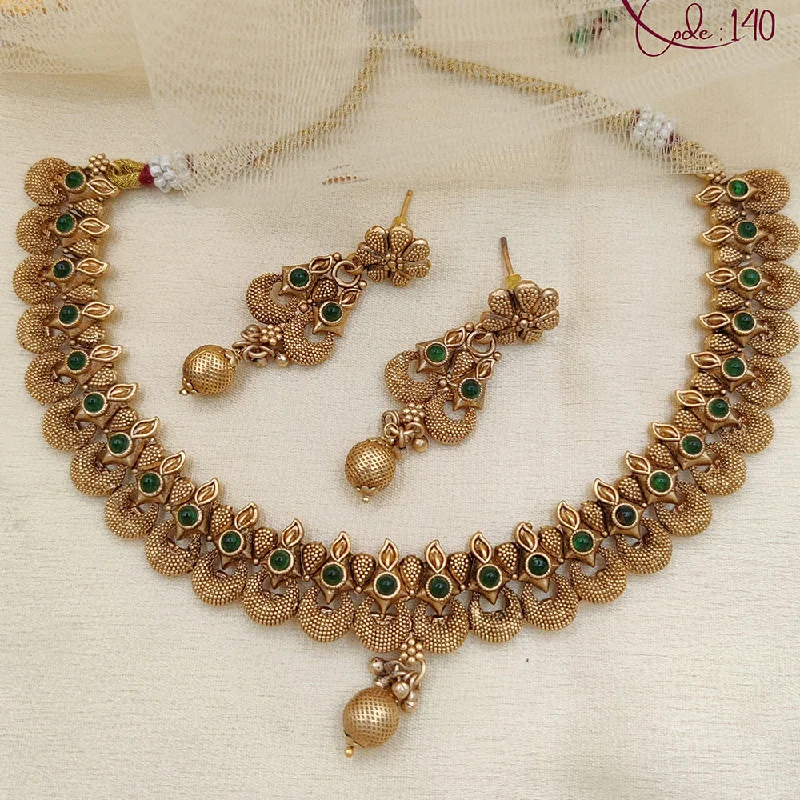 Jewel Addiction Copper Rajwadi Finish Pota Stone Necklace Set