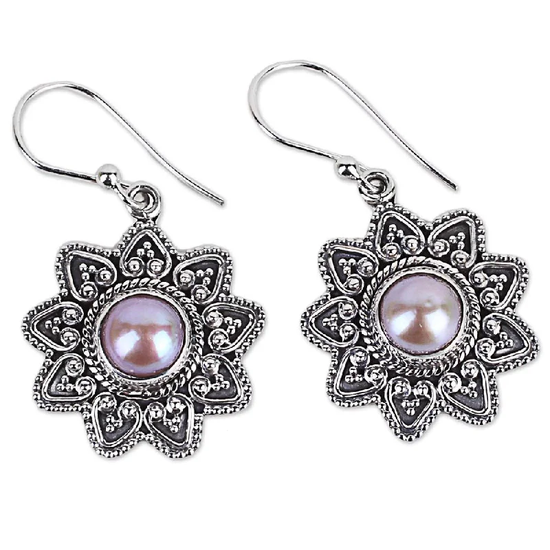 Sterling Silver 'Passionate Flower' Cultured Pearl Earrings