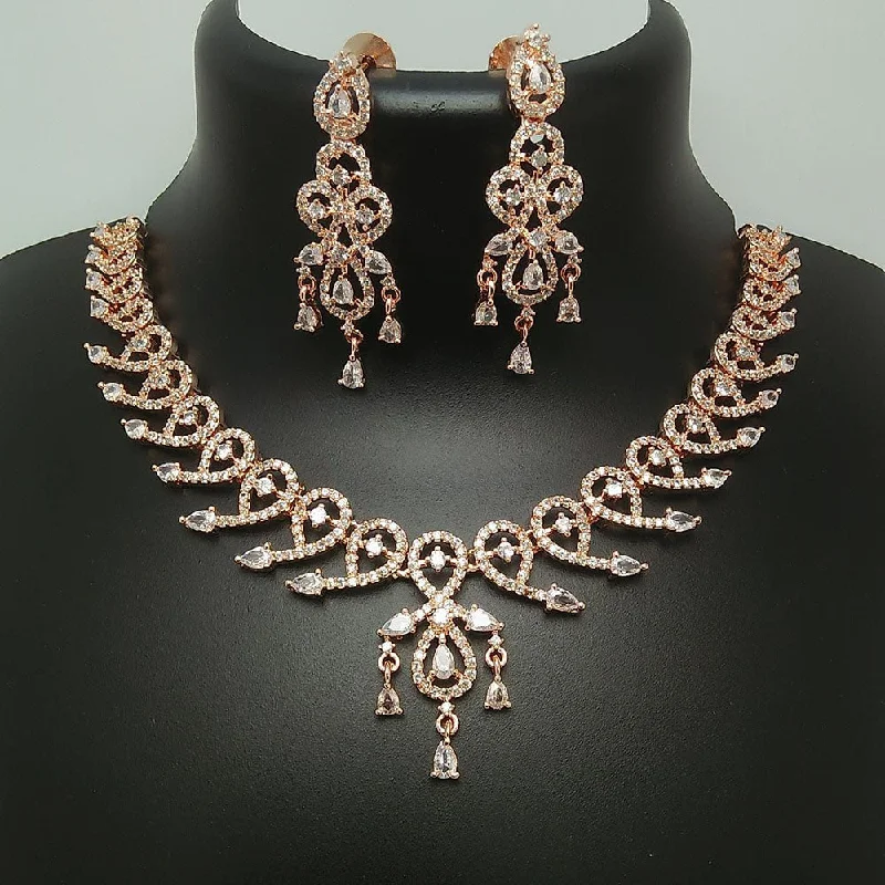 Kavita Art Rose Gold Plated American Diamond Necklace Set