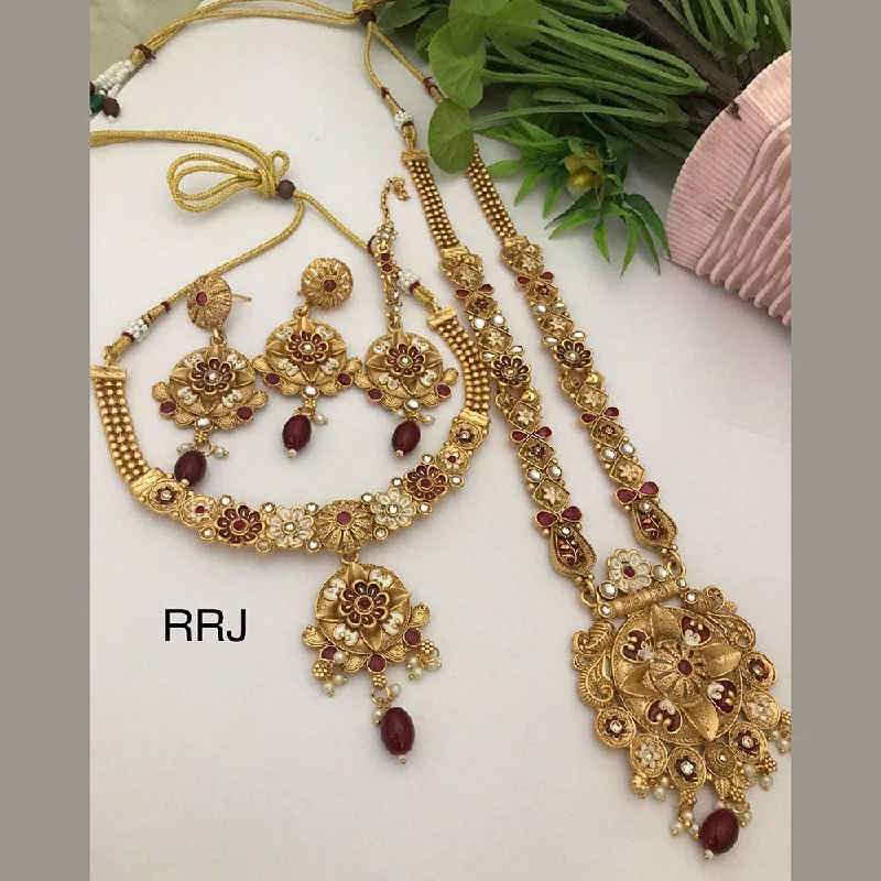 FS Collection Gold Plated Pota Stone And Beads Combo Necklace Set