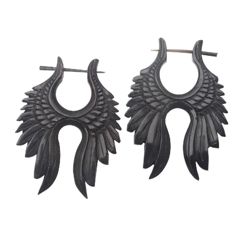 NOVICA Magnificent Flight, Water buffalo horn hoop earrings - 2.2L*0.2W