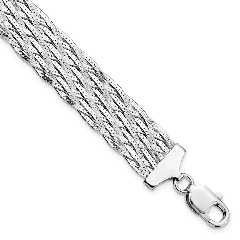 Sterling Silver Wide Braided Herringbone Chain Bracelet, 7.5 Inch