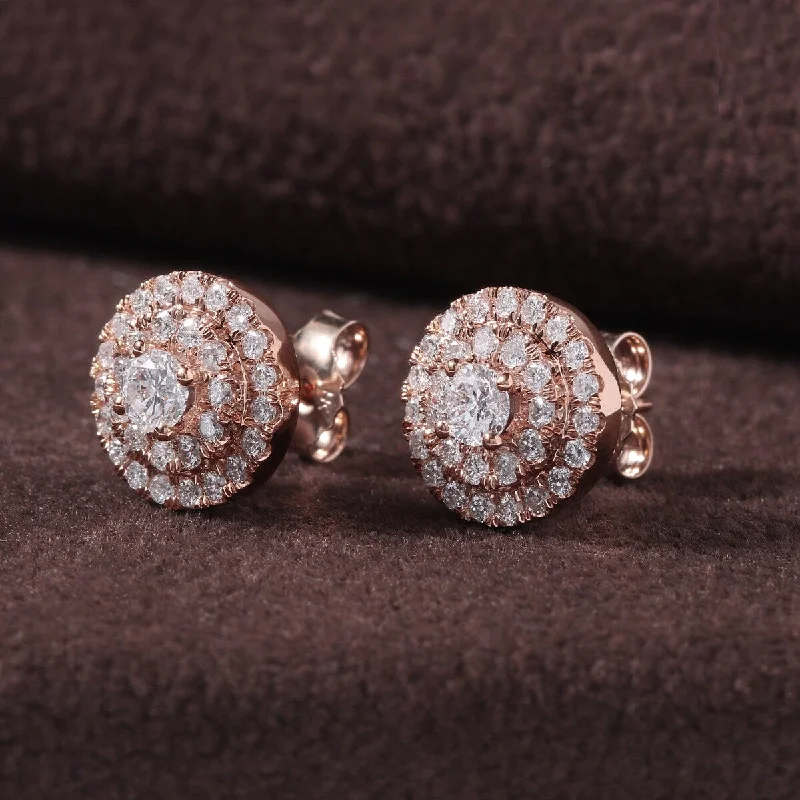 De Couer IGI Certified 1ct TDW Diamond Double Halo Earrings (H-I, I2) - Pink