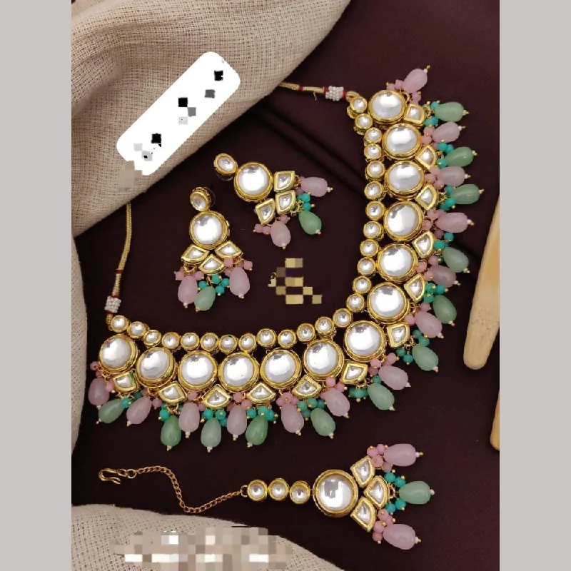 FS Collections Gold Plated Kundan Stone And Beads Necklace Set