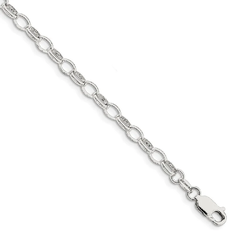 5mm, Sterling Silver Oval Solid Rolo Chain Bracelet