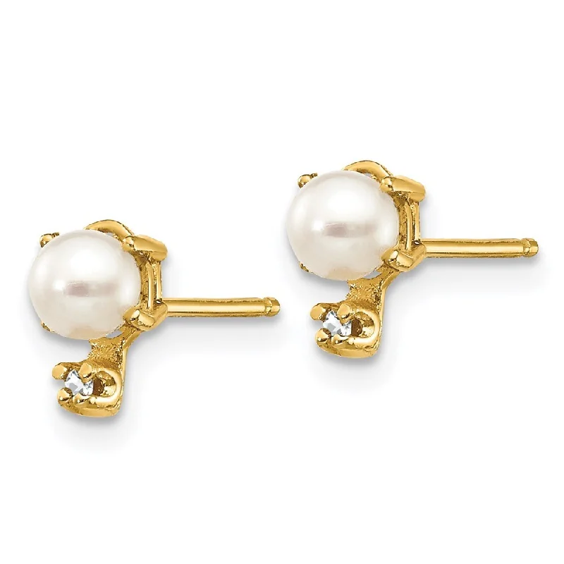 14k Yellow Gold Diamond & Cultured Pearl Earrings (L-7 mm, W-3 mm)