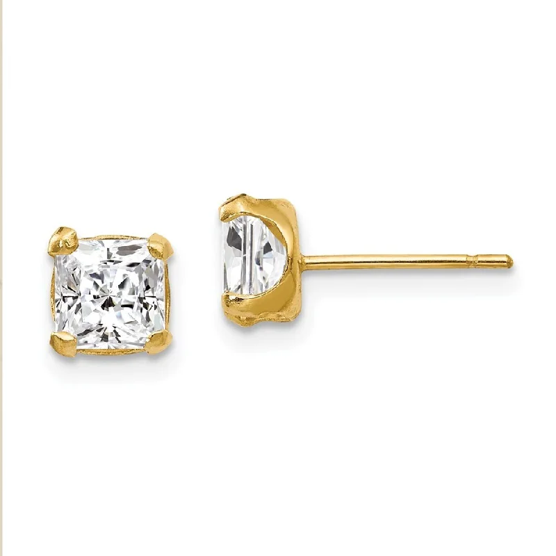 14k Yellow Gold Square Cubic Zirconia Stud Earrings (L-5 mm, W-5 mm)