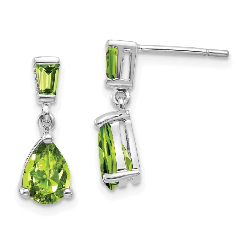 14k White Gold Peridot Dangle Earrings (L-18 mm, W-5 mm)