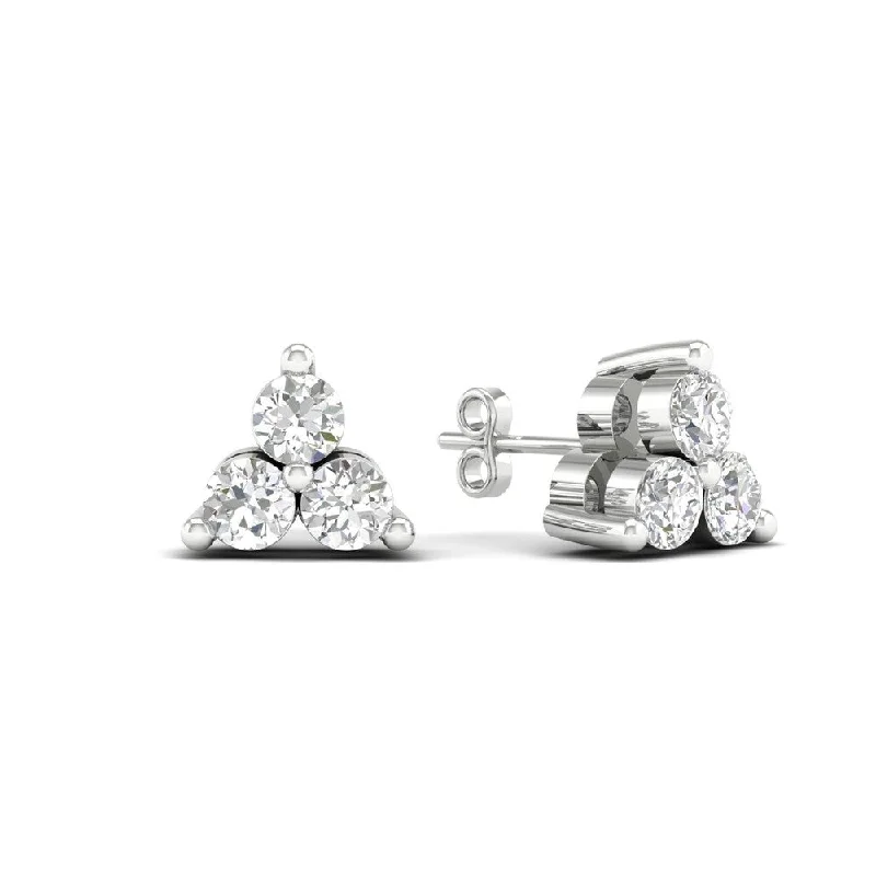 De Couer 10k White Gold 1/6ct TDW Diamond Three Stone Stud Earrings