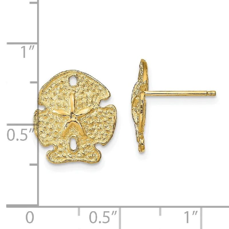 Diamond2Deal 14K Yellow Gold Textured Sand Dollar Earrings (L- 14.25 mm)